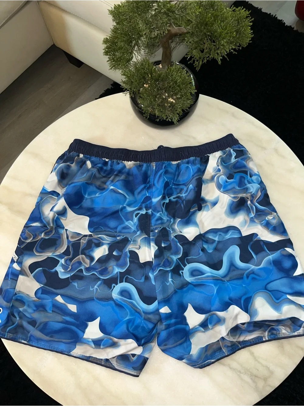 Nike Men's Blue & White Abstract Print Swim Board Shorts